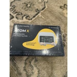 Atom X Rechargeable OTC HEARING AIDS Self cleaning Charges In Case NIB Sealed